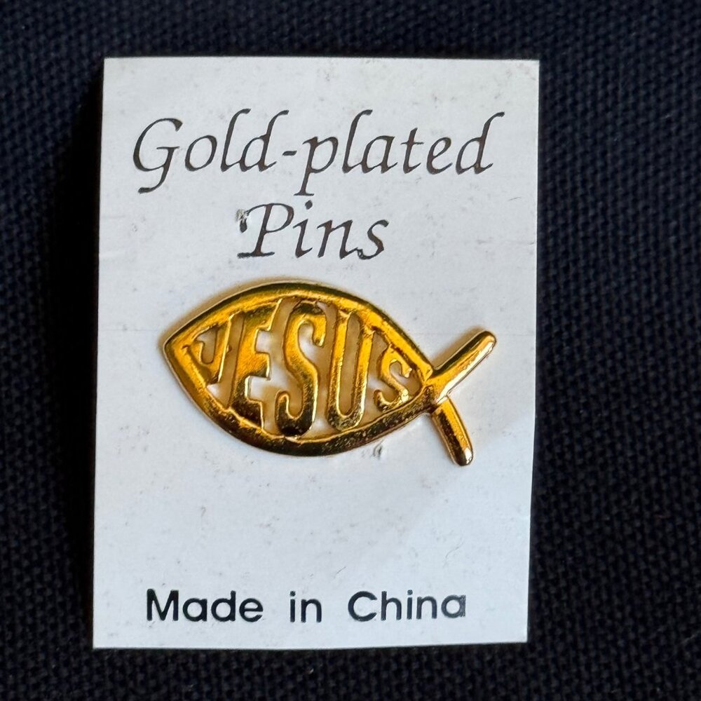 Gold-Plated Jesus Fish Lapel Pin With Secure Clasp